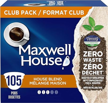 105 COUNT Maxwell House House Blend Medium Roast Compostable K-Cu...