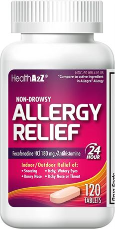HealthA2Z Fexofenadine Hydrochloride 180mg, Antihistamine for Allergy 120 Count