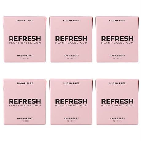 6 Pack - Refresh Gum Raspberry Sugar Free Chewing Gum - Xylitol, Plant-Based, Sy