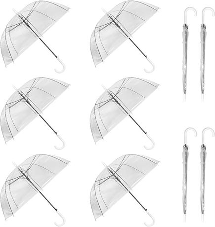 12 Pack - Clear Umbrella, Wedding Style Stick Umbrellas Rain Large Transparent B