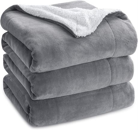 Bedsure Grey Sherpa King Size Blanket for Bed Large Fle...