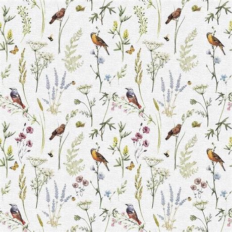 Abyssaly Floral Peel and Stick Wallpaper Birds Mural, 17.7in x 118in