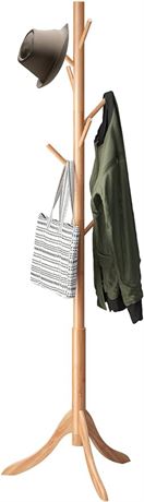 kiplant Coat Rack Freestanding, Bamboo Wood Coat Stand with 8 Hooks, 3 Adjustabl