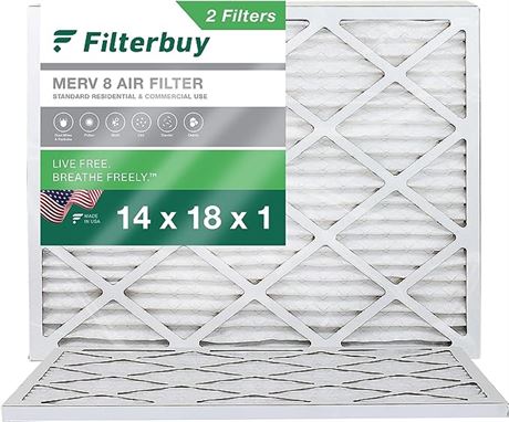 Filterbuy 14x18x1 Air Filter MERV 8 Dust Defense (2-Pack), Pleated HVAC ACFILTER