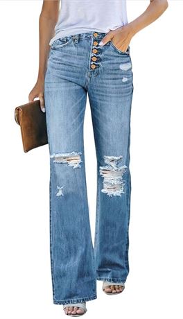 SIZE:S, High Waisted Ripped Flare Jeans for Women Distressed Bell Bottom Jeans W