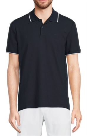 LARGE - Calvin Klein Men's Short Sleeve Pique Cotton Polo Shirt, Black