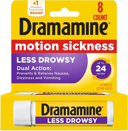 Dramamine Motion Sickness Relief Less Drowsy Formula, 8 Count