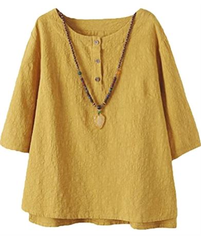 XL - Minibee Women's 3/4 Sleeve Cotton Linen Jacquard Blouses Top (Top Only)