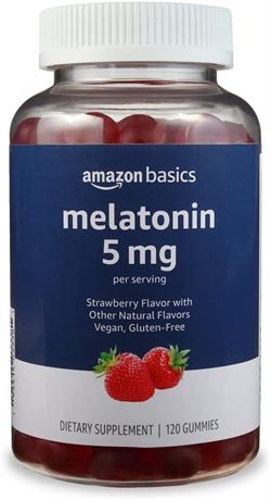 Amazon Basics Melatonin 5mg, 120 Gummies (2 per Serving), Strawberry Exp 04/2025