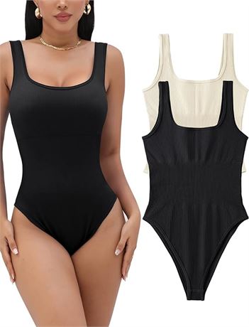 SIZE: M Micoson 2 Piece Bodysuit for Women Ribbed Sleev...