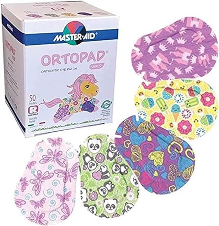 50 Patches (Junior Size, 0-2yrs)- Ortopad® Bamboo Girls Eye Patches, Ice Cream P