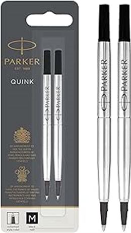 Parker Rollerball Pen Refill Medium Nib Black, Pack of 2