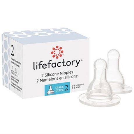 Lifefactory Silicone Nipples Stage 2 for 4oz and 9oz Glass Bottles