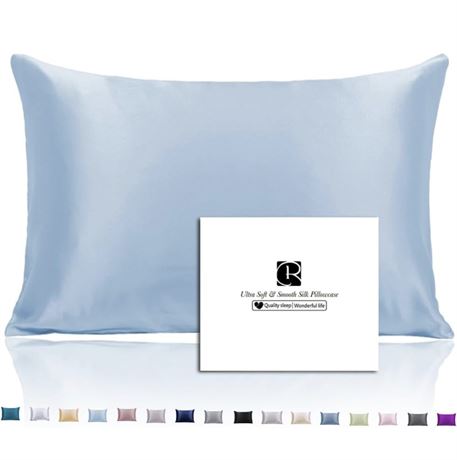 Silk Pillowcase for Hair and Skin with Hidden Zipper, Ravmix Both Sides 2 blue