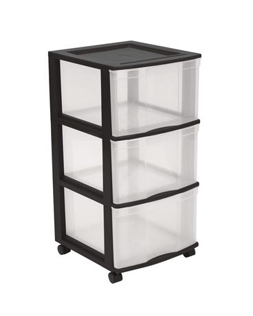 3 drawer storage cart with Wheels, Black, 24 inch tall