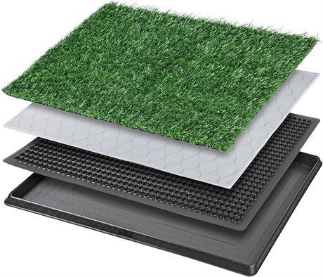 Dog Grass Pet Loo Indoor/Outdoor Portable Potty, Artificial Grass Patch Bathroom Mat and Washable Pee Pad for Puppy Training, Full System with Trays (Pet Training Tray, 20"x30")