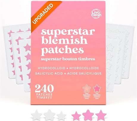 240 CT LivaClean Star Face Patches - Pink & White Patches Star