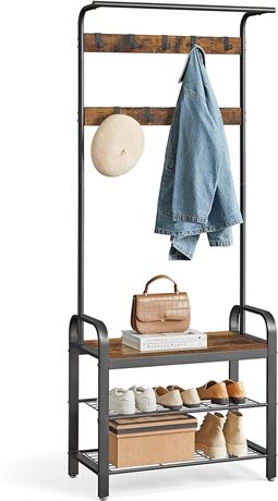 VASAGLE Coat Rack, Hall Tree with Shoe Bench for Entryway, Entryway Bench with C