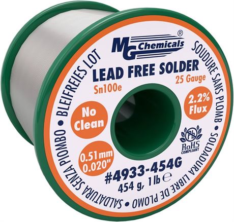 MG Chemicals Sn100e, 99.5% Tin, 0.5% Copper, Trace of Cobalt, Lead Free Solder,