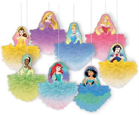 8 Pcs - Amscan Disney Princesses Hanging Fluffy Decorations - Assorted Design