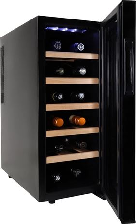 Koolatron Deluxe 12 Bottle Wine Cooler with Beech Wood Racks, Black, Thermoelect