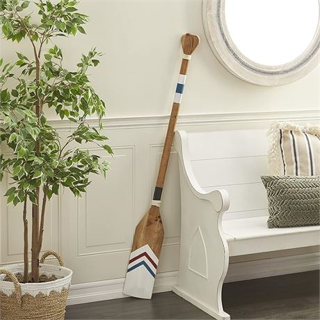 Deco 79 Wood Paddle Wall Decor with Arrow and Stripe Patterns, 7" x 2" x 58", Wh