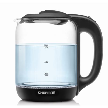 Chefman 1.7 Liter Cordless Electric Kettle with Easy Fill Removable Lid and LED