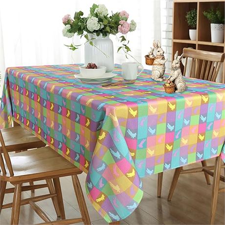 60x102'', LUSHVIDA Easter Checkered Rectangle Tablecloth – Washable Holiday