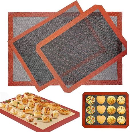 Silicone Hollow Baking Mat Set 3Pcs NonStick Oven Liner Perforated Mesh Pad Breathable Fiberglass Baking Mat Heat-Resistant Cooking Bakeware Mat for Ovens and Microwaves Double-sided Available.