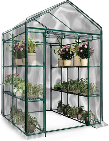 Greenhouse - Walk in Greenhouse with 8 Sturdy Shelves and PVC Cover for Indoor o