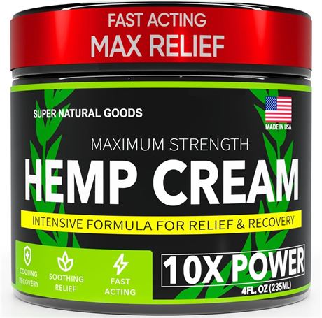Supernatural Goods Maximum Strength Hemp Cream 4oz Exp 02/2026