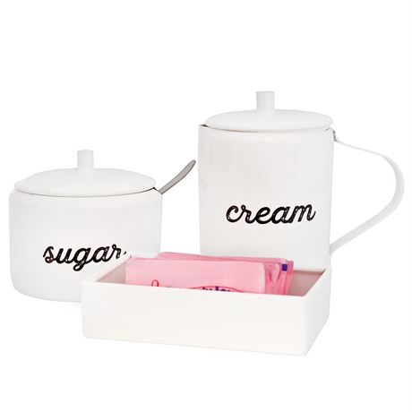 AuldHome Enamel Cream and Sugar Set, Rustic Farmhouse Set with Sweetener Packet