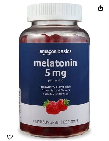 Amazon Basics Melatonin 5mg, 120 Gummies (2 per Serving), Strawberry (Previously