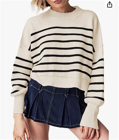 Womens 2023 Trendy Cropped Sweaters Knit Ribbed Easy Street Stripe Crop Pullover