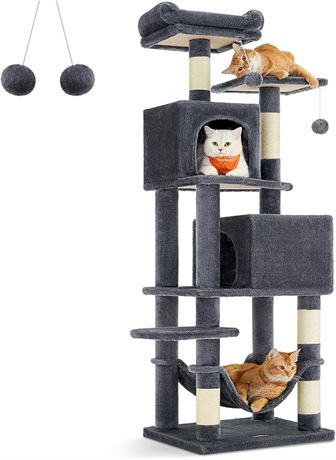 Feandrea Cat Tree, 61-Inch Cat Tower for Indoor Cats, Plush Multi-Level Cat Cond