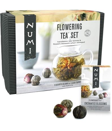 Numi Organic Tea Flowering Tea Gift Set with Glass Teapot and 6 Tea Blossoms