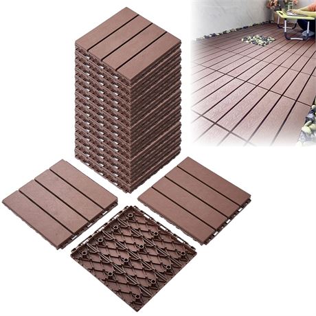 38 Pack, (12"x12") - Plastic Interlocking Deck Tiles, Patio Deck Tiles, Wood Pla