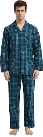 Large amexer  Men's 100% Cotton Pajamas Set Long Sleeve Button Pijamas for Men Soft High Waisted Sleepwear Pants Cotton Lounge Pjs