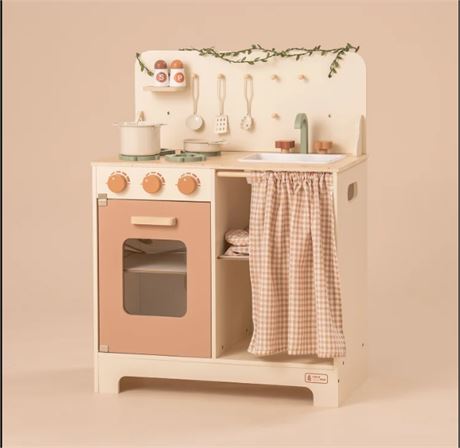 ROBUD Rustic Wooden Play Kitchen with Leaf Light String WCF11