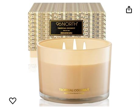 96NORTH Luxury Coconut Soy Candle | Large 3 Wick Jar Candle | Up to 40 Hours Bur