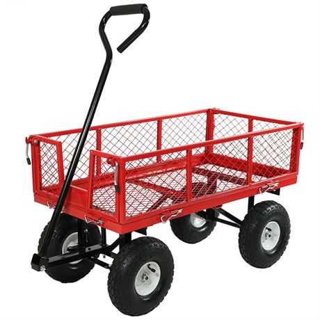 Small Heavy-Duty Steel Garden Cart with Removable Sides - Red by Sunnydaze