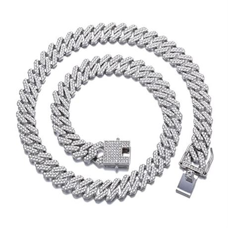 HDMENC Mens Miami Cuban Link Chain Necklace 12mm 18" Length