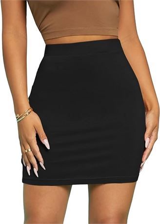 XS, SOLY HUX Women's Basic High Waisted Elastic Solid Pencil Sexy Bodycon Mini S