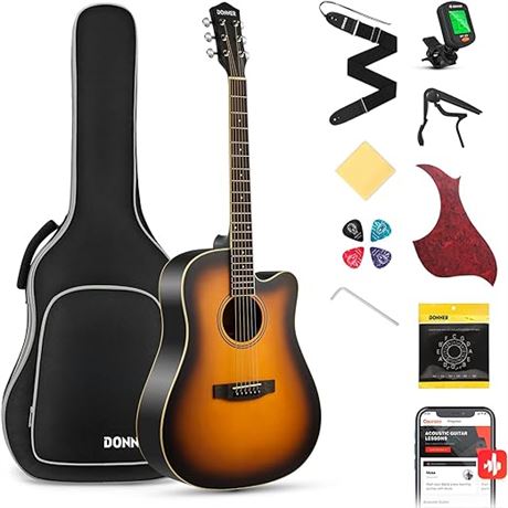 Donner Full Size Acoustic Guitar for Adult Beginners - 41'' Cut...