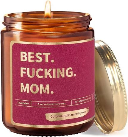 Best F Mom Scented Candle | Soy Wax, Lavender, 9oz | Mom Birthday Gift from Kids