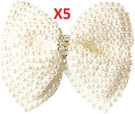5 Pcs, Utini White Pearl Hair Bows with Hair Clips for Girls Kids Boutique Layer