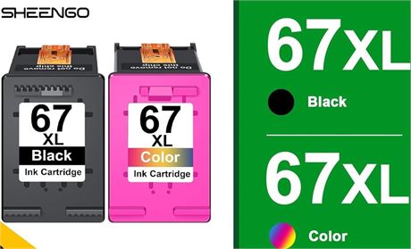 2 Pcs; 67XL Ink Cartridges Combo Replacement for HP 67XL(Total 2 Black 2 Color)