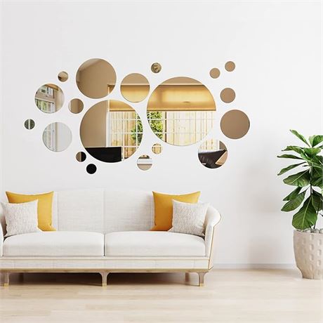 32 Pieces Mirror Wall Stickers Removable Acrylic Mirror Setting Adhesive Round
