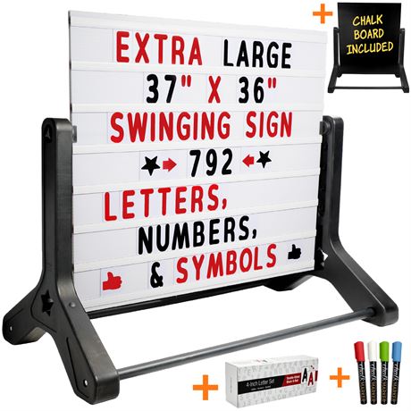Excello Global Products Swinging Changable Message Sidewalk Sign: 37x36 Sign wit