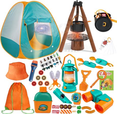 Kids Camping Set 50pcs with Tent & Space Projector Flashlight- Outdoor Campfire